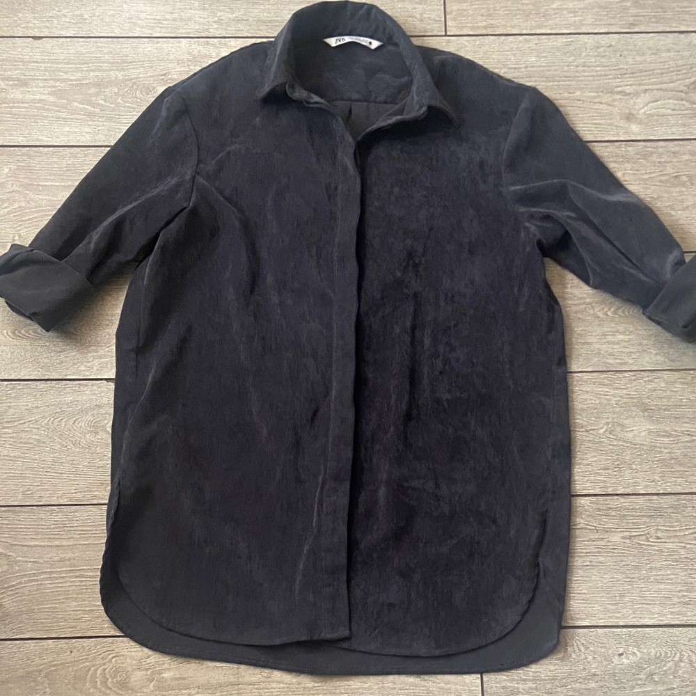 Zara Black Ribbed Top with Label Detail